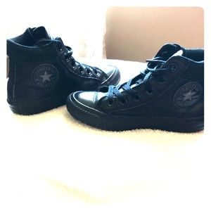 Converse black leather running shoes